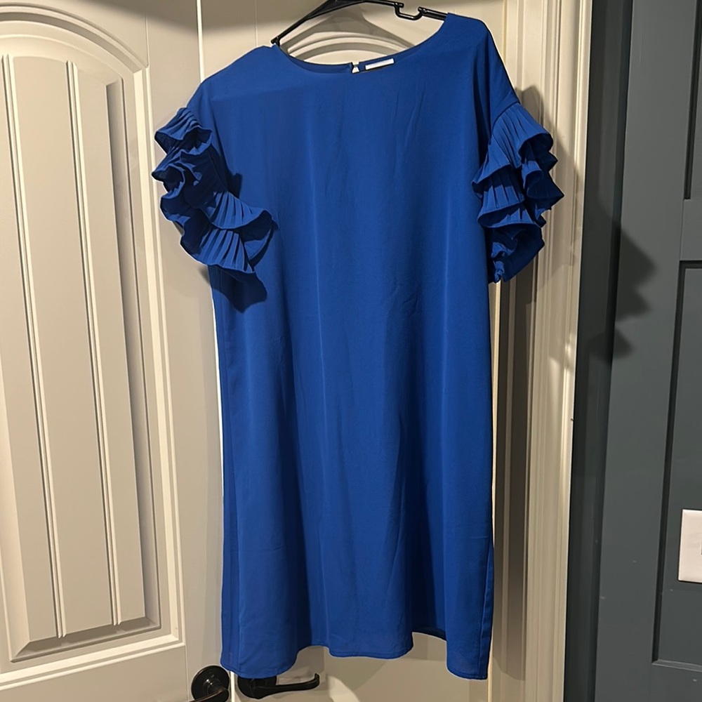 Blue Ruffled Flutter Sleeve Mini Dress